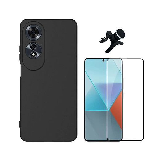 NIS Kit de Film en Verre Trempé à Couverture Complète + Étui en Silicone Flexible + Support de Voiture Extra Ferme Compatible avec Oppo A60 - Noir