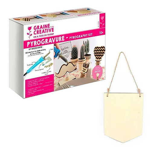 Graines Creatives Coffret pyrogravure + suspension fanion en bois