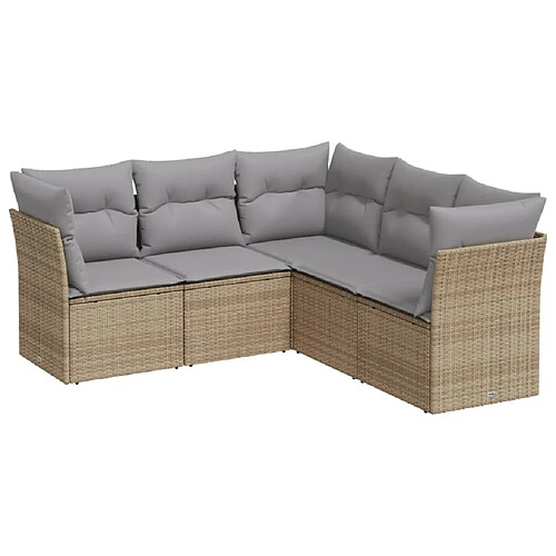 Maison Chic Salon de jardin avec coussins 5 pcs | Ensemble de Table et chaises | Mobilier d'Extérieur beige résine tressée -GKD58203