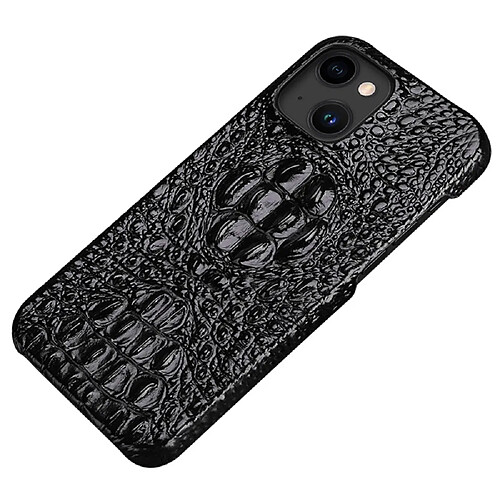 Coque en TPU + cuir véritable texture crocodile pour votre iPhone 14 - noir