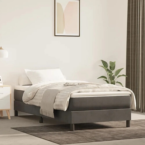 Maison Chic Lit Adulte - Lit simple Lit à sommier tapissier et matelas moelleux - Meuble de Chambre - Gris foncé 90x190 cm Velours -MN51539