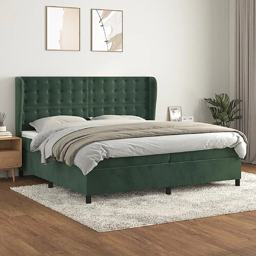 vidaXL Sommier à lattes de lit et matelas Vert foncé 200x200cm Velours