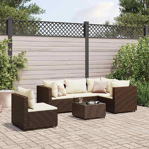 vidaXL Salon de jardin 6 pcs avec coussins Marron Résine tressée