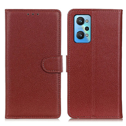 Etui en PU texture litchi avec support, marron pour votre Realme GT Neo2