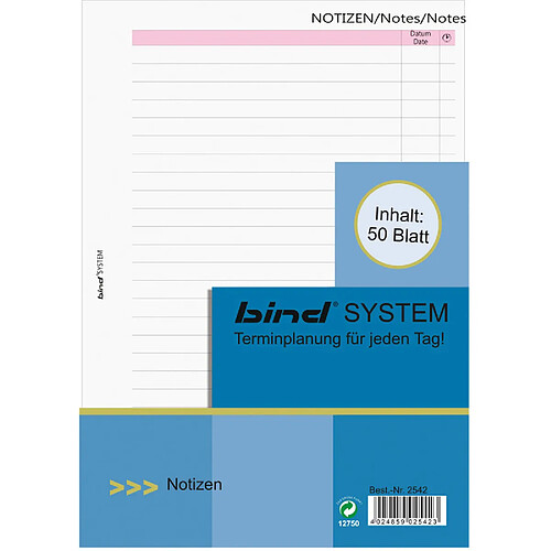 Binder bind Fiche de rechange pour notes Manager, A5, ligné ()