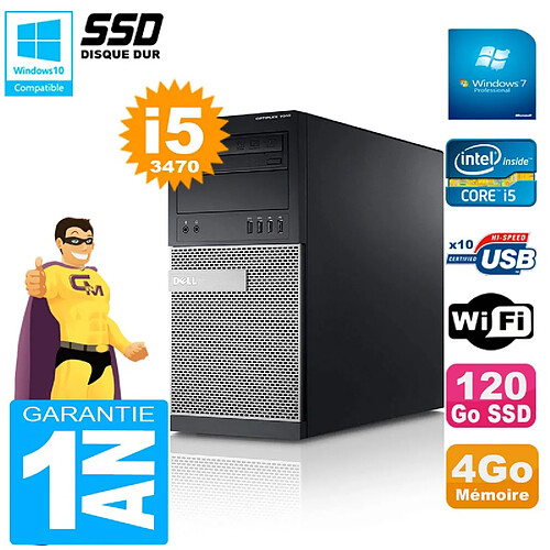 PC Tour DELL 7010 Core I5-3470 RAM 4Go Disque 120 Go SSD Wifi W7 · Occasion