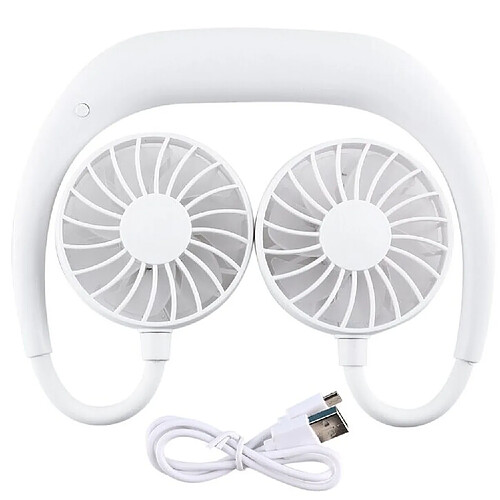 (Blanc) Tour de Cou Rechargeable USB Portable Cou Paresseux Suspendu Mini Ventilateur à Double Refroidissement