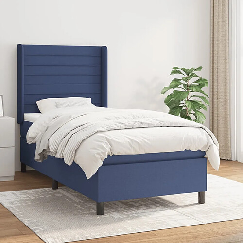 vidaXL Sommier à lattes de lit avec matelas Bleu 100x200 cm Tissu