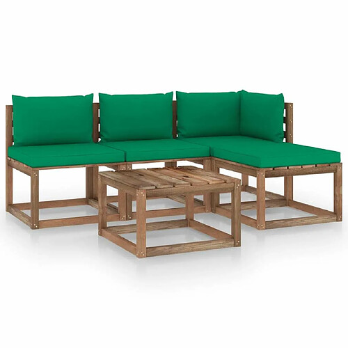 vidaXL Salon palette de jardin 5 pcs et coussins Bois de pin imprégné