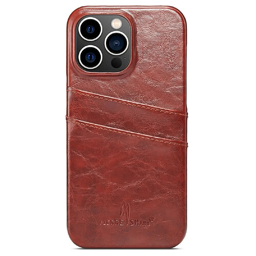 Coque en TPU + PU FIERRE SHANN avec porte-carte pour votre iPhone 14 Pro - marron