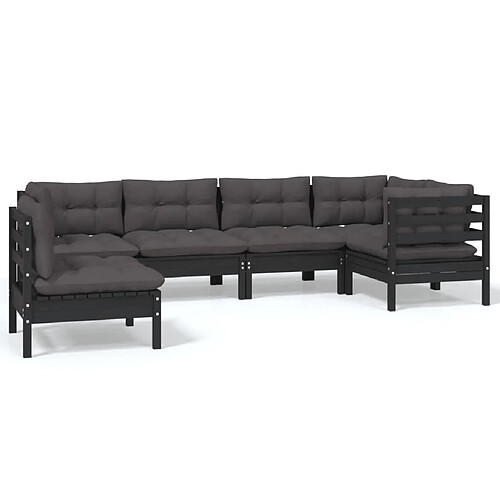 Maison Chic Salon de jardin 6 pcs + coussins - Mobilier/Meubles de jardin - Table et chaises d'extérieur Noir Bois de pin -MN40714