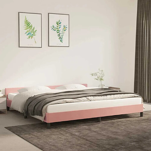 vidaXL Cadre de lit et tête de lit sans matelas rose 200x200cm velours