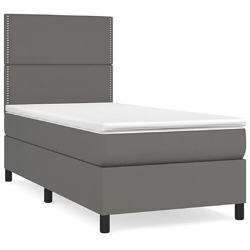 Maison Chic Structures de lit + matelas,Lit à sommier tapissier avec matelas Gris 100x200 cm Similicuir -MN25143