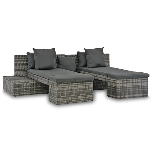 vidaXL Salon de jardin 4 pcs avec coussins Résine tressée Gris