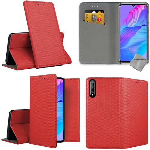 Htdmobiles Housse etui portefeuille avec coque intérieure en silicone pour Huawei P Smart S / Y8p + verre trempe - ROUGE MAGNET