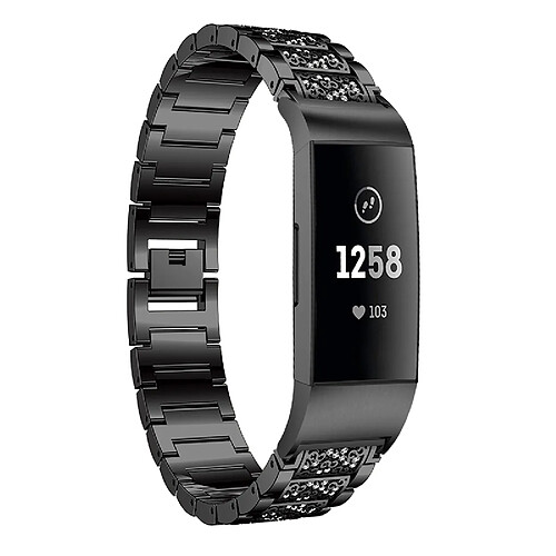 Wewoo Bracelet pour montre connectée en acier inoxydable serti de diamants Fitbit Charge 3 noir