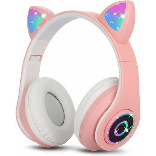 Vendos85 Casque Bluetooth sans Fil Pliable d'oreille de Chat avec Micro intégré rose blanc