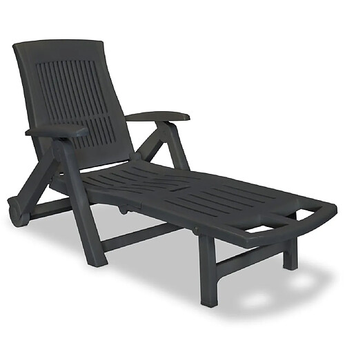 Helloshop26 Transat chaise longue bain de soleil lit de jardin terrasse meuble d'extérieur avec repose-pied plastique anthracite 02_0012587