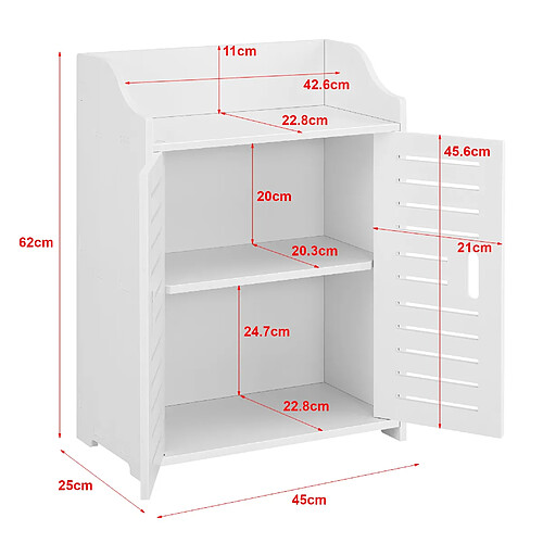 Helloshop26 Meuble de salle de bain design avec étagères meuble de rangement à 2 portes bois composite 62 cm blanc 03_0005832