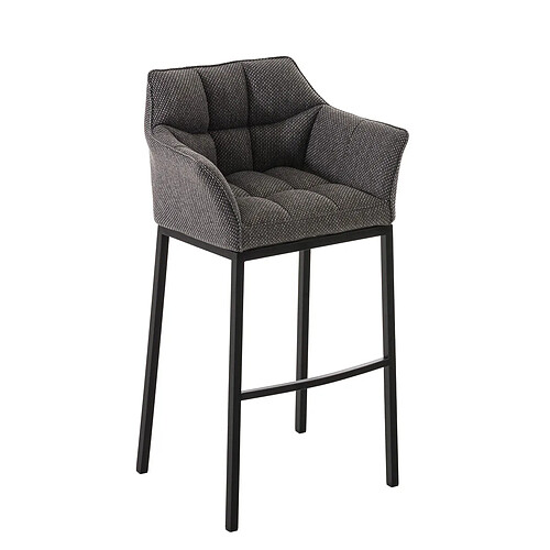 Decoshop26 Tabouret de bar chaise haute de comptoir couture carrées assise en tissu gris titane 4 pieds stables en métal noir 10_0004706