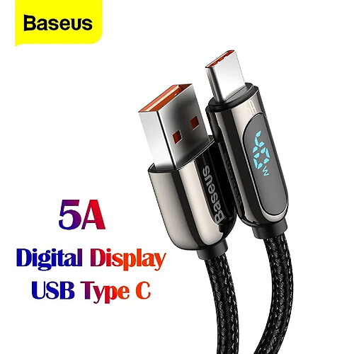 Universal Noir câble USB type C 5A 2M câble de recharge rapide pour petit type C câble de données USB C câble d'affichage numérique LED