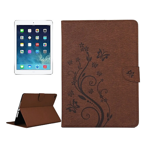 Wewoo Housse Étui brun pour iPad Air 2 fleurs pressées motif papillon flip horizontal en cuir PU avec boucle magnétique et titulaire fentes cartes porte-monnaie