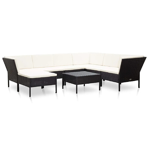 vidaXL Salon de jardin 8 pcs avec coussins résine tressée noir