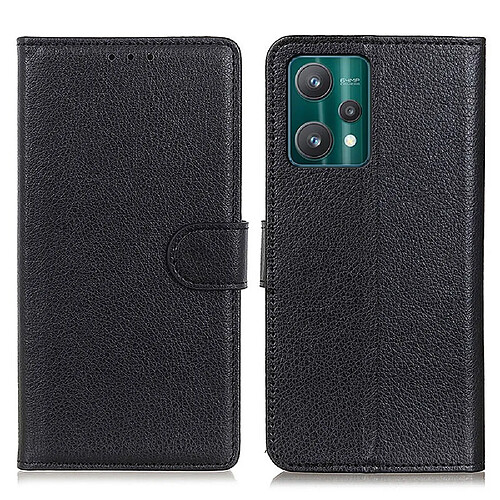 Etui en PU texture litchi, magnétique avec support, noir pour votre Realme 9 Pro