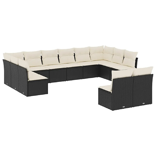 Maison Chic Salon de jardin 12 pcs avec coussins | Ensemble de Table et chaises | Mobilier d'Extérieur noir résine tressée -GKD25489