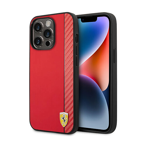 Ferrari Coque pour iPhone 14 Pro Max Design Élégant Effet Carbone Rouge / Noir