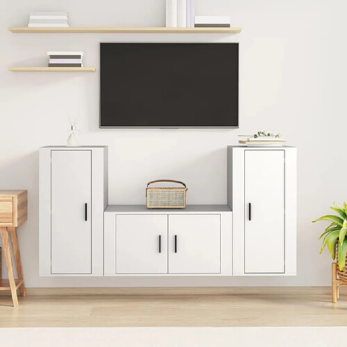 vidaXL Ensemble de meubles TV 3 pcs Blanc Bois d'ingénierie