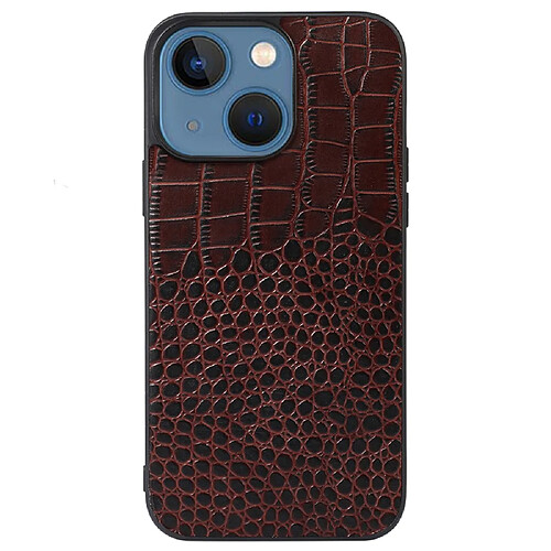 Coque en cuir véritable anti-rayures, texture crocodile café pour votre iPhone 13 mini 5.4 pouces