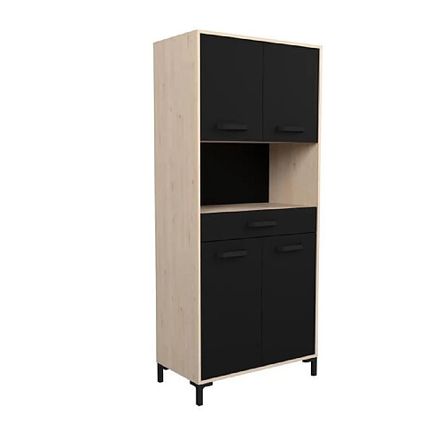 Tbs Buffet de cuisine FACTORY - Décor chene et noir - 2 portes + 1 tiroir - Modulable - L 80 x P 43,3 x H 185 cm