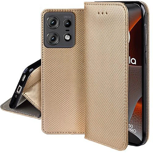 Htdmobiles Housse etui portefeuille avec coque interieure en silicone pour Motorola Edge 50 Pro 5G + film ecran - OR MAGNET