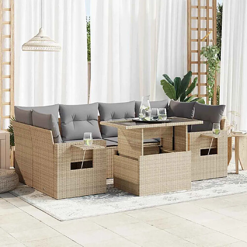 vidaXL Salon de jardin avec coussins 7 pcs beige résine tressée