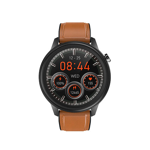 Chrono Montre connectée pour hommes femmes avec montre sport Fitness Tracker de à écran Tactile Complet de 1,3 Pouces IP68 étanche avec température corporelle Podomètre pour iOS Android-brun