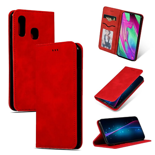 Wewoo Housse Coque Etui en cuir avec rabat horizontal magnétique Business Skin Feel pour Samsung Galaxy A40 rouge