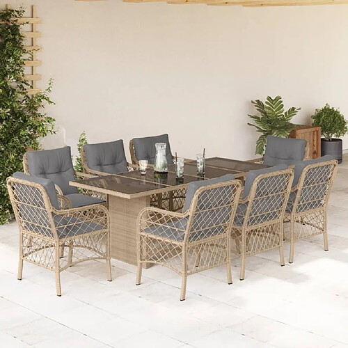 vidaXL Ensemble à manger de jardin et coussins 9 pcs mélange beige