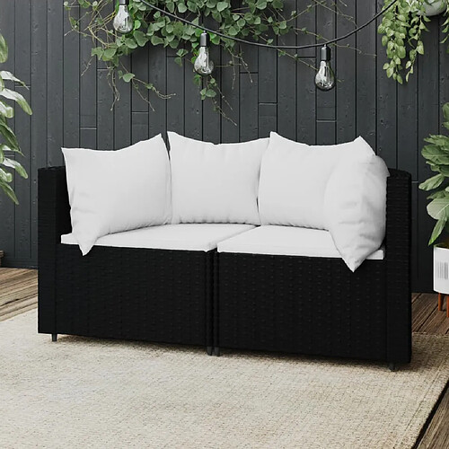 vidaXL Canapés d'angle de jardin et coussins 2pcs Noir Résine tressée