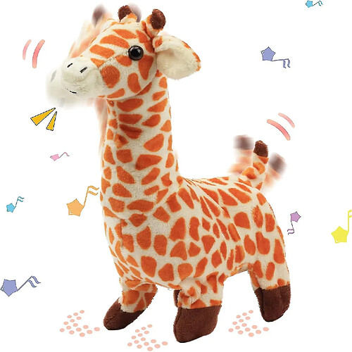 Girafe De Marche Interactive Électronique Peluche Jouet Jirafa Avec Des Sons Et Des Mouvements Animé Secouant La Queue Cadeau Pour Les Tout-Petits Anniversaire, Marron, 9' feng