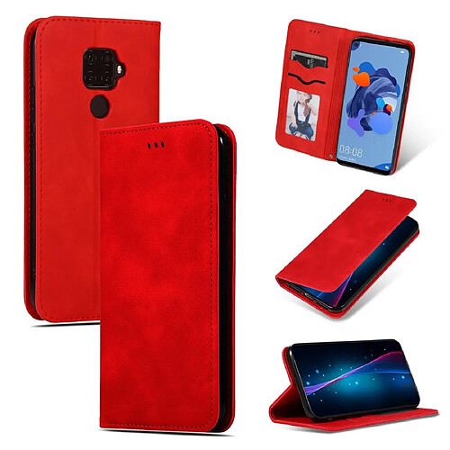 Wewoo Housse Coque Pour Huawei Nova5i Pro Retro Skin Feel Business en cuir à rabat horizontal magnétique rouge