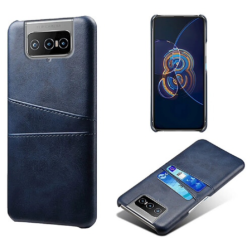 Coque en TPU + PU Étui enduit avec porte-cartes double bleu pour votre Asus Zenfone 8 Flip