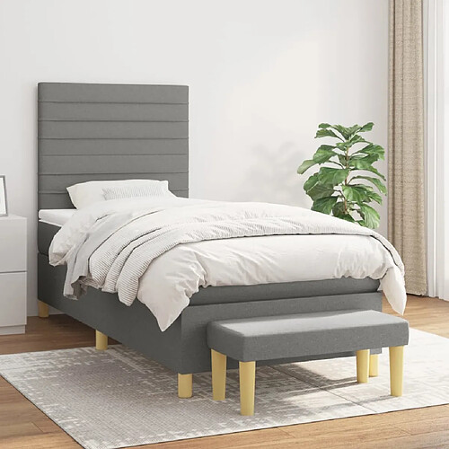 vidaXL Sommier à lattes de lit avec matelas Gris foncé 90x200 cm Tissu