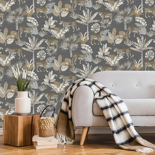 DUTCH WALLCOVERINGS Papier peint Léopard Gris et beige