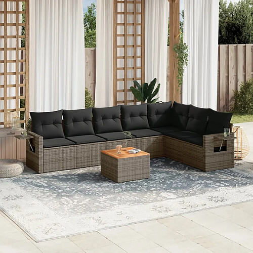 vidaXL Salon de jardin 8 pcs avec coussins gris résine tressée