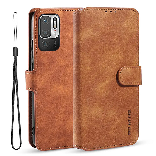 Dg.Ming Etui en PU + TPU antichute, style rétro avec support marron pour votre Xiaomi Redmi Note 10 5G