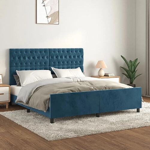 Maison Chic Lit adulte - Cadre Structure de lit avec tête de lit Contemporain Bleu foncé 180x200 cm Velours -MN51294