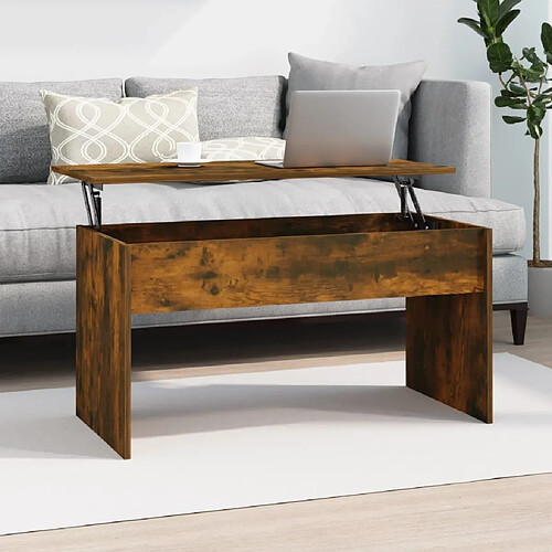 Maison Chic Tabls basse,Table Console pour salon Chêne fumé 102x50,5x52,5 cm Bois d'ingénierie -MN86150