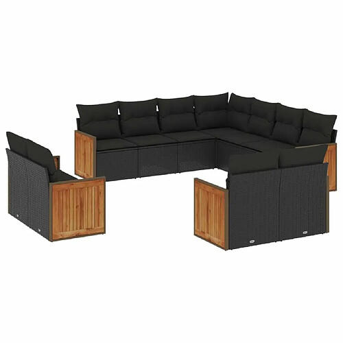 Maison Chic Salon de jardin 11 pcs avec coussins | Ensemble de Table et chaises | Mobilier d'Extérieur noir résine tressée -GKD43626