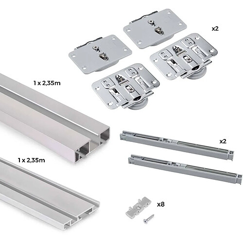 Emuca Système de montage en surface Flow en kit pour une armoire avec 2 portes coulissantes en bois avec fermeture souple.